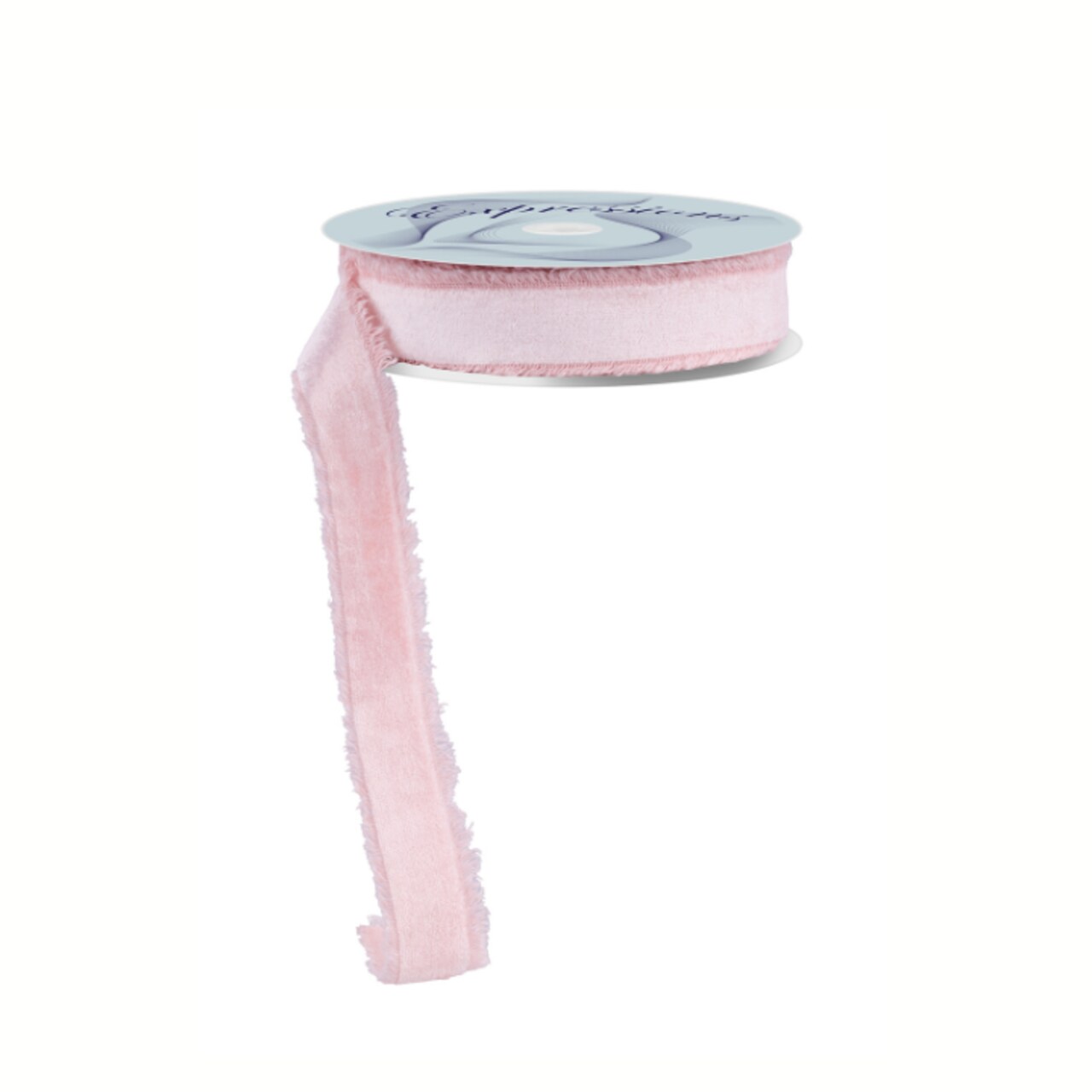 1" Pink Frayed Velvet Ribbon | Non-Wired Trim for Gifts & Florals-RN591015